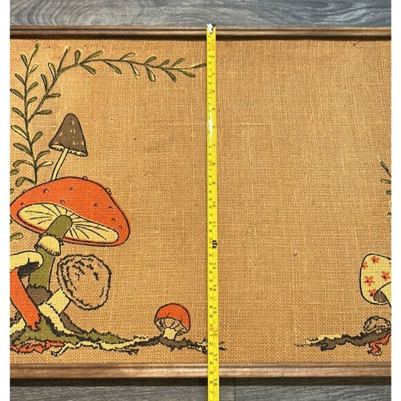 Vintage Tandy Mushroom Bulletin Memo Board Burlap Wall Hanging Size 18 x 24 60's - Picture 3 of 8